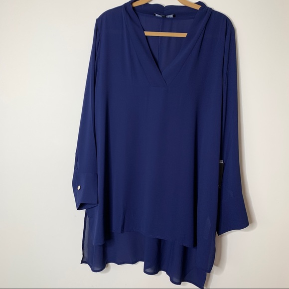 NWT Eloquii Navy V Neck Hi Lo Hem Tunic Sz 18 - Picture 2 of 6